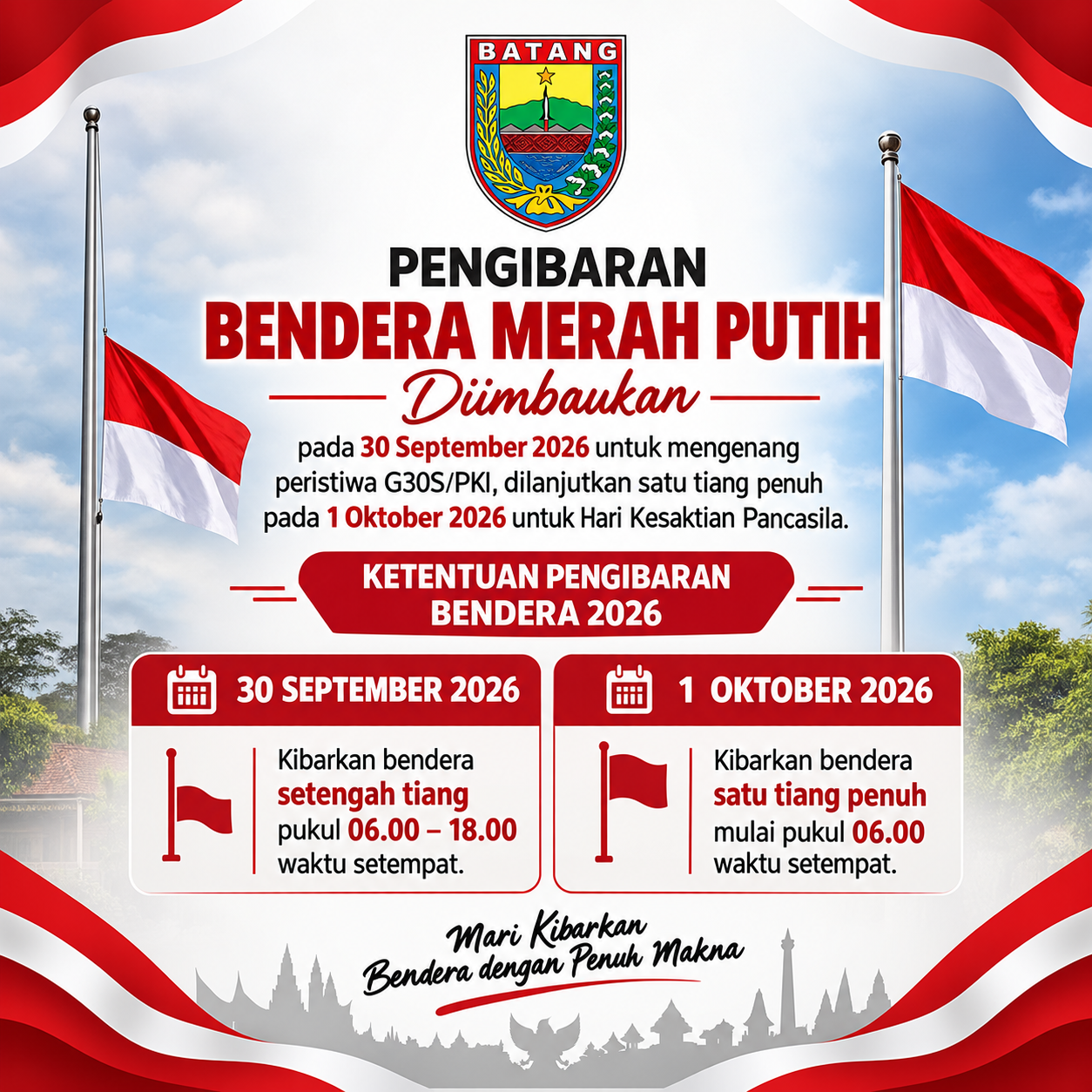 Imbauan Pengibaran Bendera Merah Putih 30 September–1 Oktober 2026